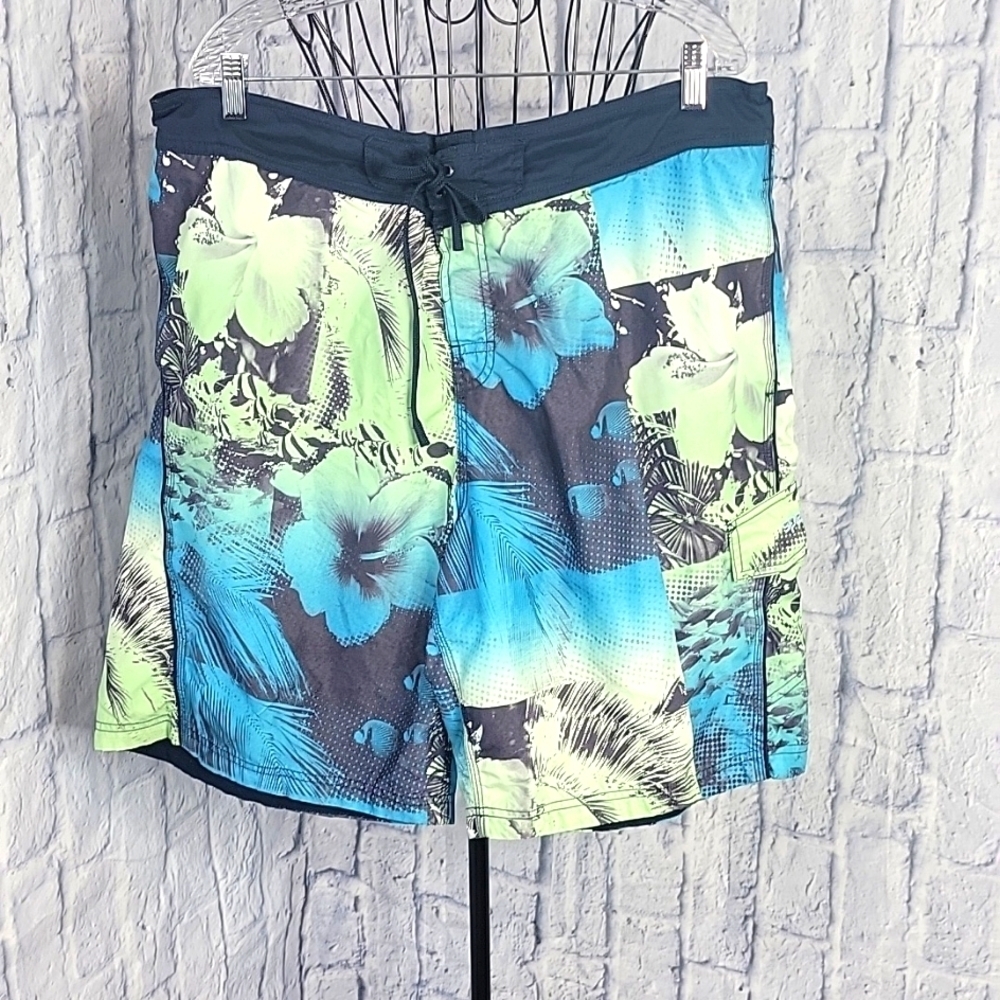 SPEEDO Blue and Green Floral Swim Trunks XL/EG/TG